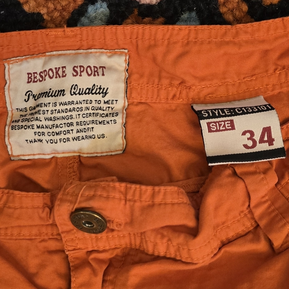 🔥🔥Y2K Bespoke Men’s Orange Cargo Shorts🔥🔥 SIZE 34 - Picture 4 of 8